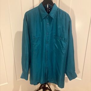 Reputation 100% Silk Teal Button Up Shirt Oversized Men’s Medium 90s Style Tall